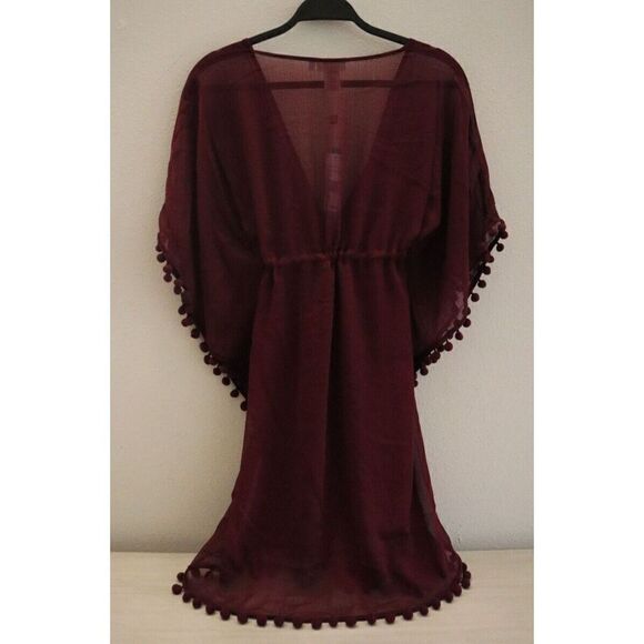 Bleu Rod Beattie RBGS00801 Women's Sz M Maroon Red Chiffon Caftan Cover-Up - Picture 3 of 7